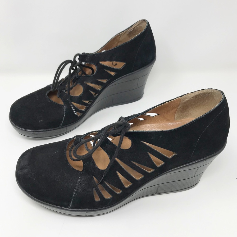 Abeo Kamela Suede Cut Out Lace Up Wedge Booties
